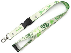 Lanyard in carta impermeabile eco con Fibbia e Sgancio di Sicurezza, grafica green e stampa sublimata. Una scelta sicura e sostenibile firmata AMGS Group.
