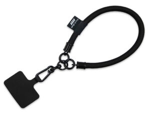 Cordino tubolare nero corto (15 cm) per polso con stampa del logo.