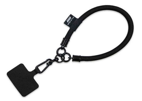 Cordino tubolare nero corto (15 cm) per polso con stampa del logo.