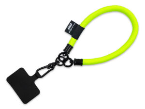 Cordino da polso tubolare corto (15 cm) con logo stampato. Colore neon. Disponibile presso AMGS Group.