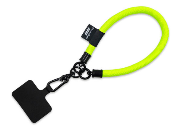 Cordino da polso tubolare corto (15 cm) con logo stampato. Colore neon. Disponibile presso AMGS Group.