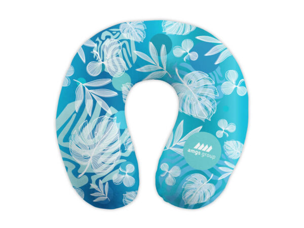 Cuscino da viaggio brandizzato con design colorato, comfort e visibilità del brand in ogni spostamento, realizzato da AMGS Group.