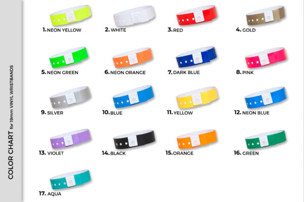 Cartella colori per braccialetti in vinile da 19mm. Presentazione di 17 tonalità disponibili per braccialetti identificativi B2B. Produttore AMGS Group.cartella-colori-braccialetti-vinile-19mm-amgs-group.jpgcartella-colori-braccialetti-vinile-19mm-amgs-group.jpg