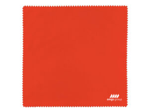 Panno rosso in microfibra personalizzato con logo – design elegante e qualità di pulizia perfetta, disponibile da AMGS Group.