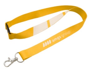 Lanyard in poliestere con sgancio di sicurezza, dotato di sgancio di sicurezza e moschettone in metallo, ideale per eventi e aziende, disponibile presso il leader nella fornitura di articoli promozionali.