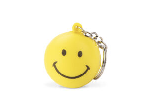 Portachiavi antistress SMILE giallo a forma di emoji – gadget aziendale personalizzabile con logo.