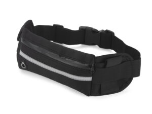 Marsupio sportivo ENDO nero con dettagli riflettenti, personalizzabile con logo.