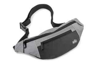 Marsupio rPET MARTE Personalizzato. Marsupio MARTE in rPET riciclato, riflettente, grigio, protezione RFID, logo stampato.