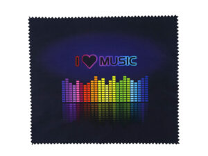Panno personalizzato in microfibra 15×18 cm con stampa musicale – perfetto per pulire occhiali e schermi, prodotto di AMGS Group.