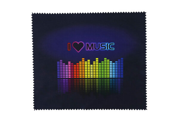 Panno personalizzato in microfibra 15×18 cm con stampa musicale – perfetto per pulire occhiali e schermi, prodotto di AMGS Group.